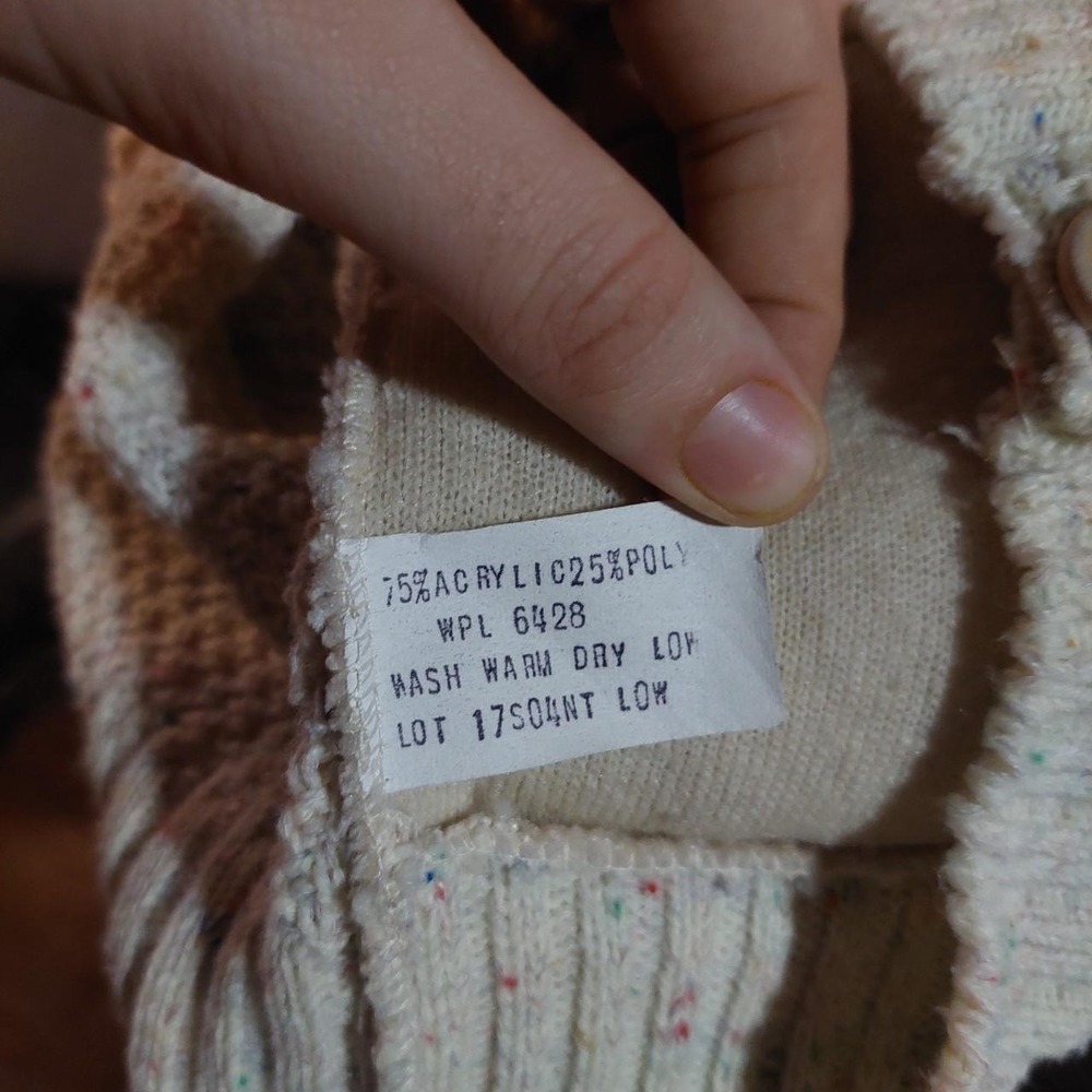 Vintage Wrangler Knit Vest Cream Faux Shearling Wooden Buttons 1980s - Picture 4 of 6